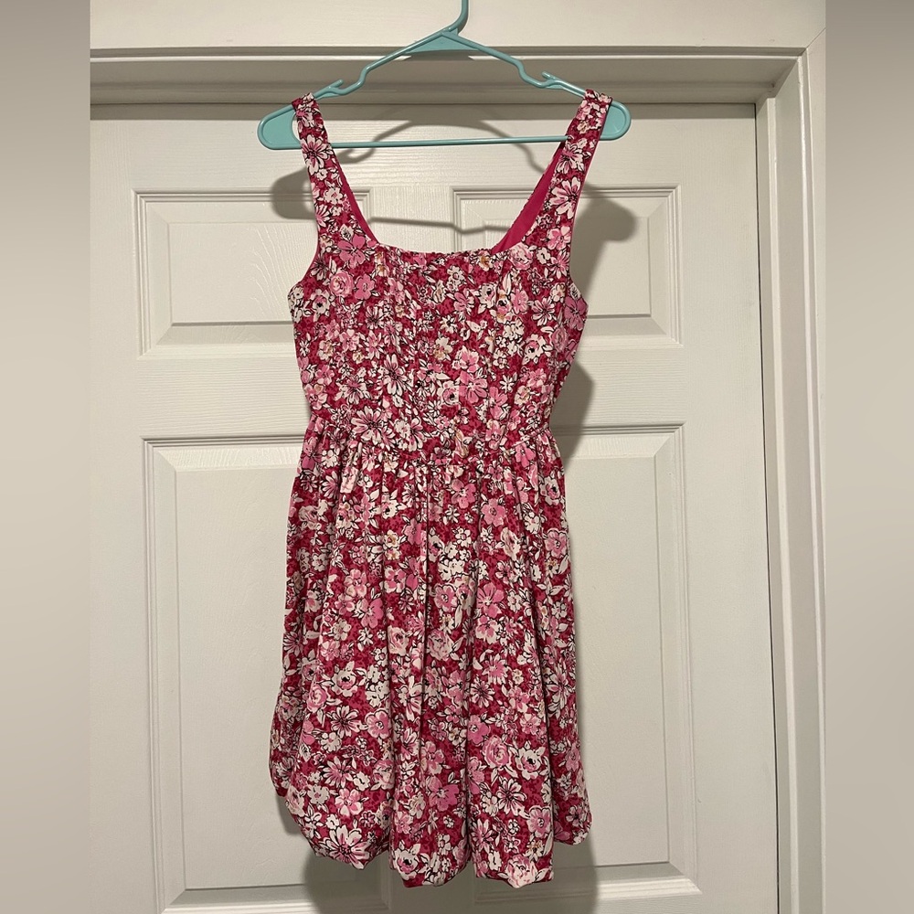 Pink Floral Dress with Corset Top and Bubble Hem